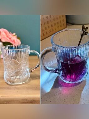 Arcoroc Canterbury Crocus Clear Glass Mugs Set of 2 France Vintage